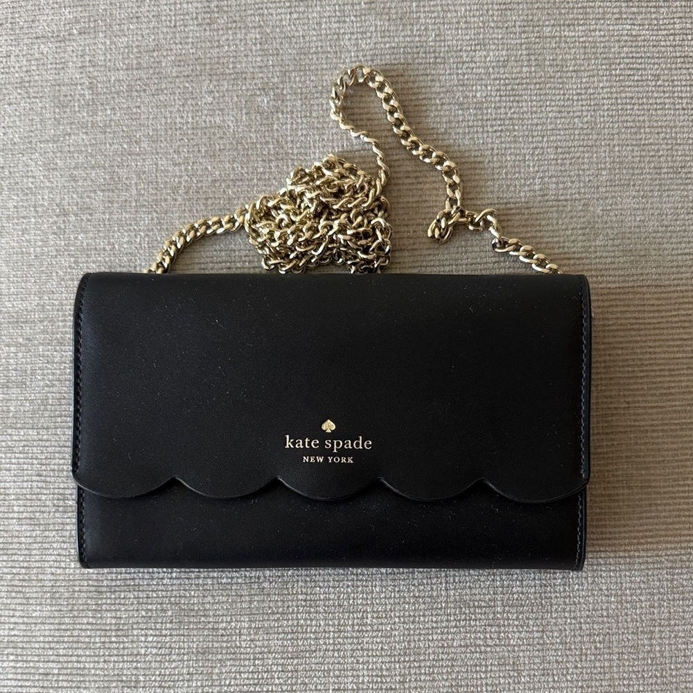 kate spade Black Scallop Wallet on a Chain Crossbody